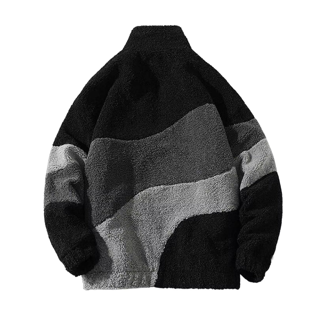 Herren Fleecejacke im Colorblock-Design - kuschelige Winterjacke in Schwarz und Grau