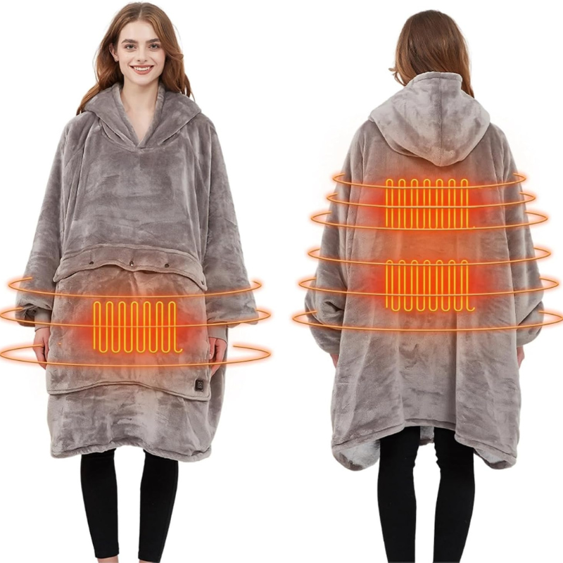 Gemütliche WarmWrap | USB-heizbare Oversized Hoodie-Decke aus Fleece für ultimativen Winterkomfort