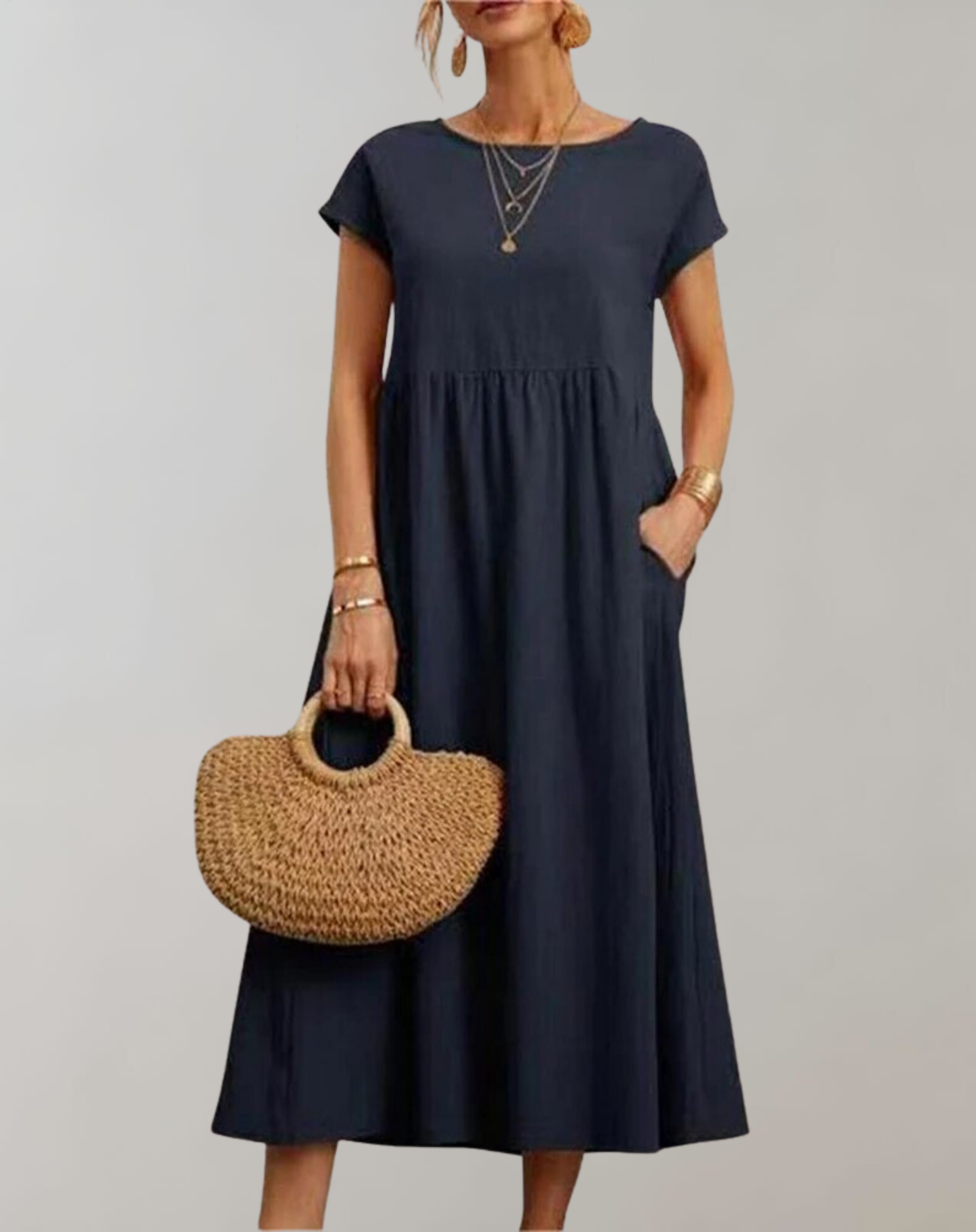 Carina - Vintage Solides Midikleid