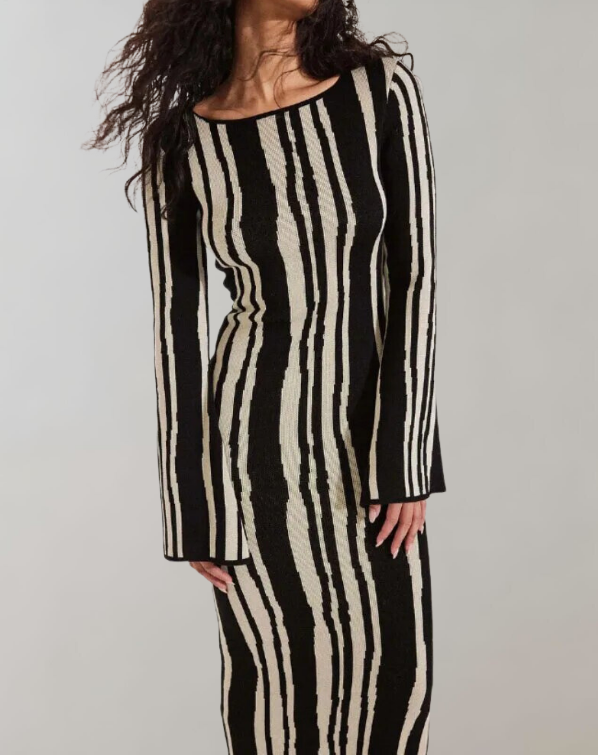 Maria -  Elegantes Gestreiftes Maxikleid