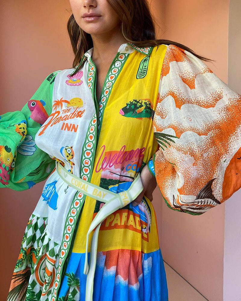 Allison - Sommerkleid mit langen Ärmeln und Urlaubsdruck