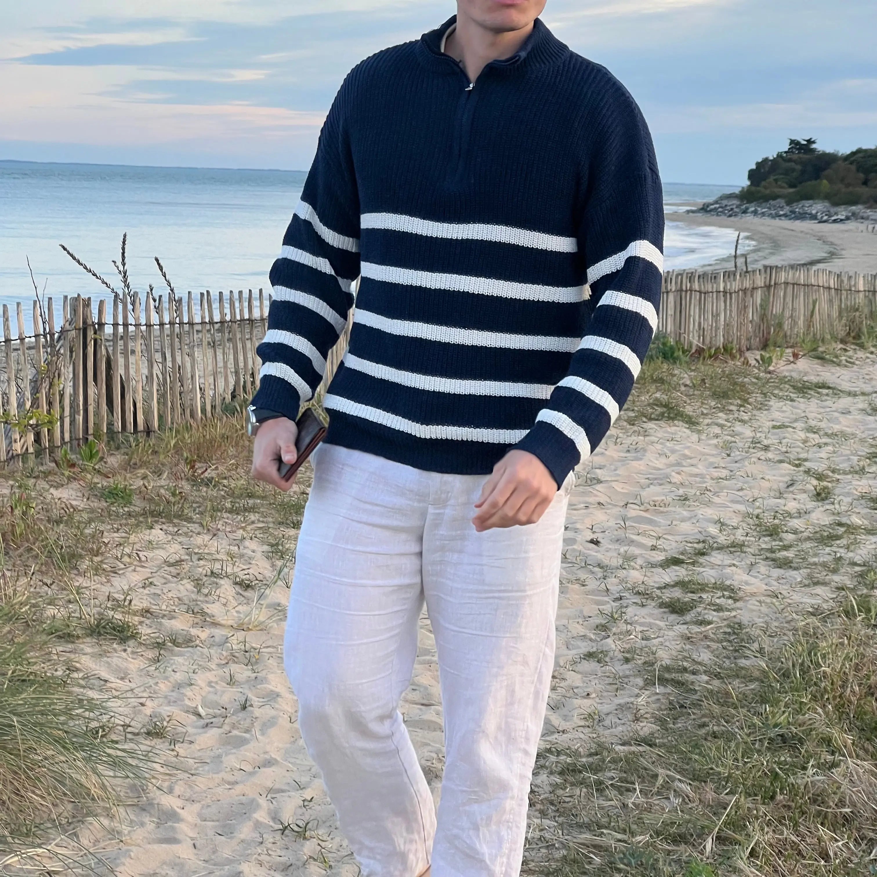 Streifen Halb-Zip Pullover für zeitlose Eleganz und Komfort