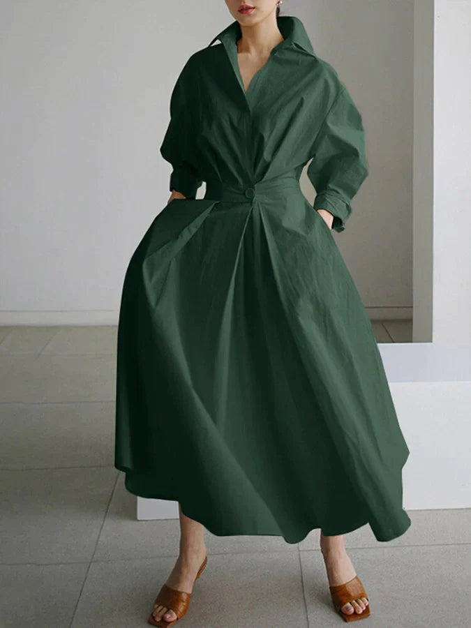 Agatha™ | Damen Maxi Kleid mit Retro Kragen und Elastischem Taillenzug