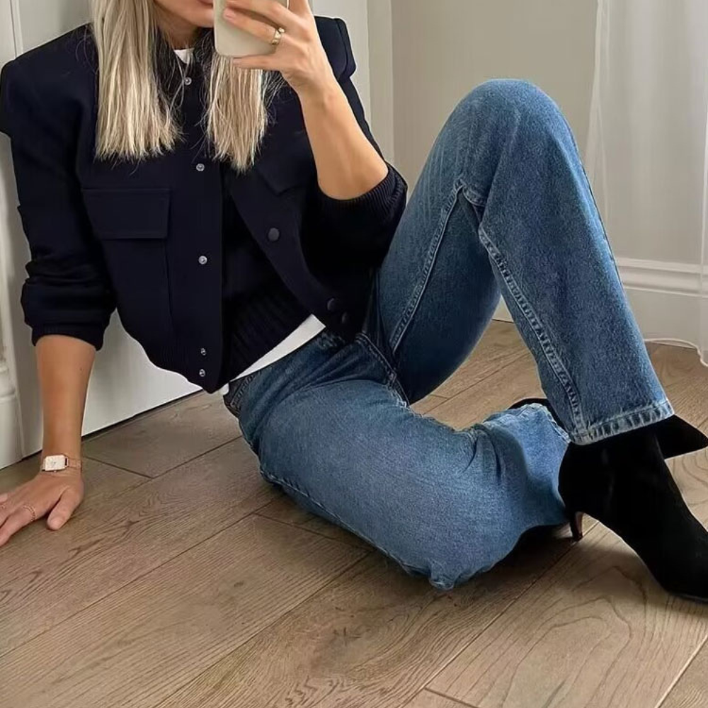Stylische Bomberjacke mit geripptem Saum und praktischem Druckknopfverschluss