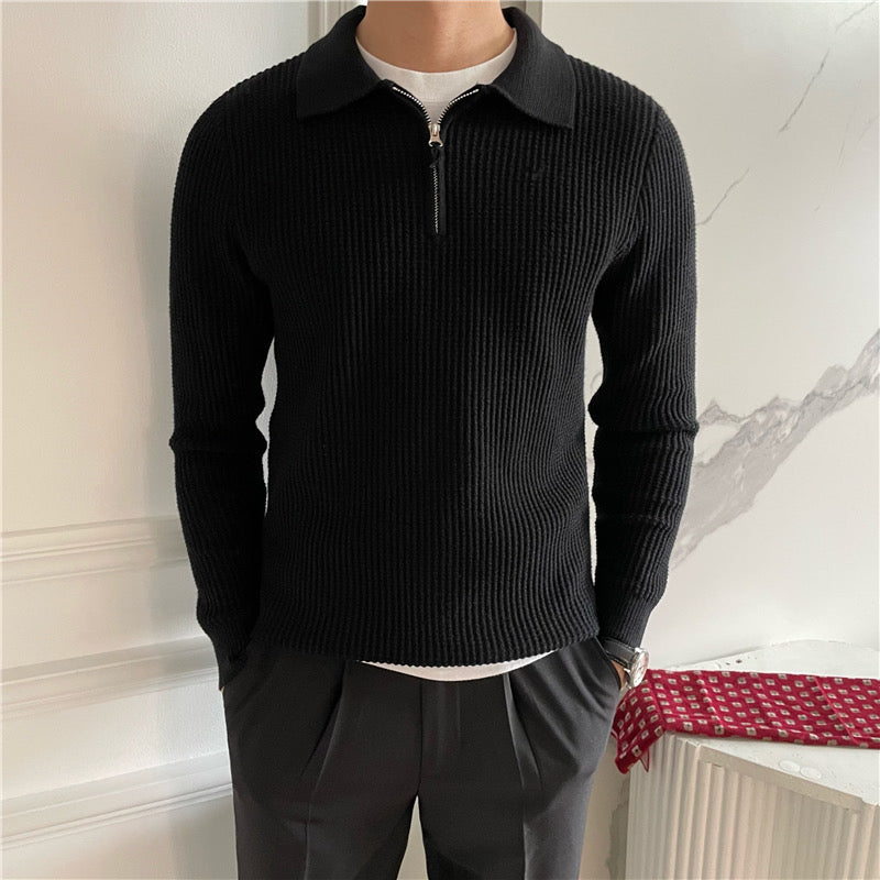 Herren Baumwollstrickpullover mit halbem Reißverschluss