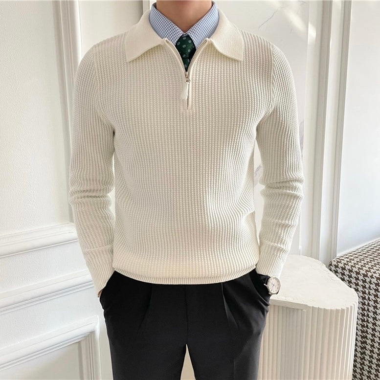 Herren Baumwollstrickpullover mit halbem Reißverschluss
