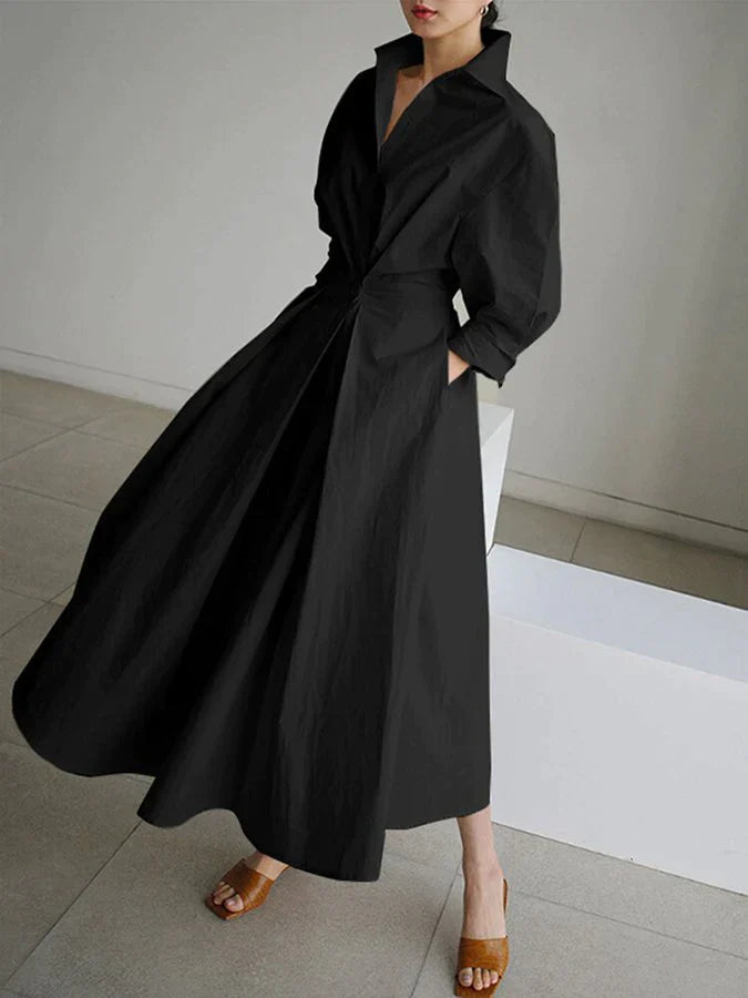 Agatha™ | Damen Maxi Kleid mit Retro Kragen und Elastischem Taillenzug