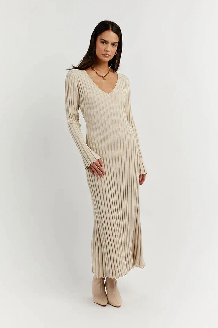 Aerelle | Strick-Midi-Kleid mit V-Ausschnitt