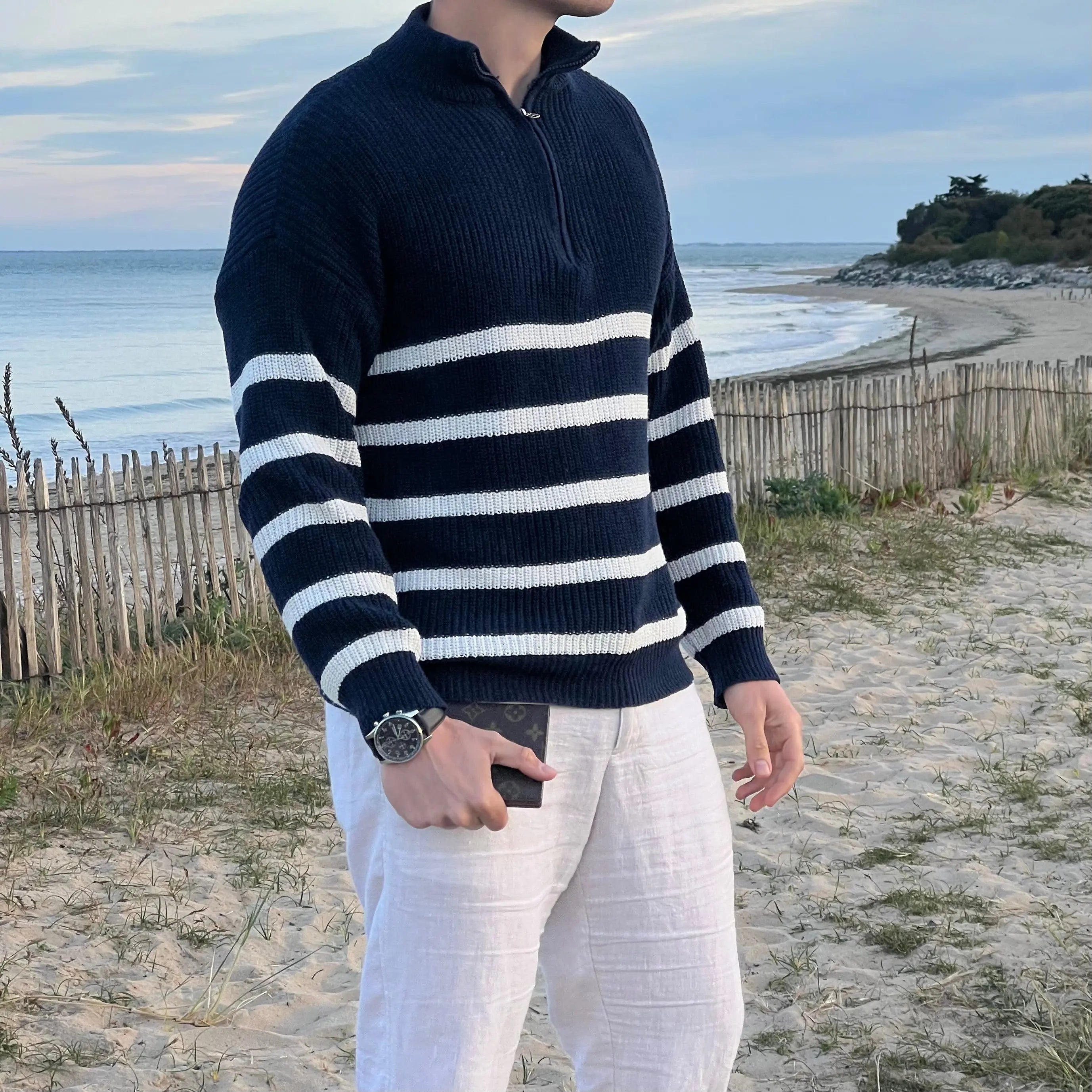 Streifen Halb-Zip Pullover für zeitlose Eleganz und Komfort