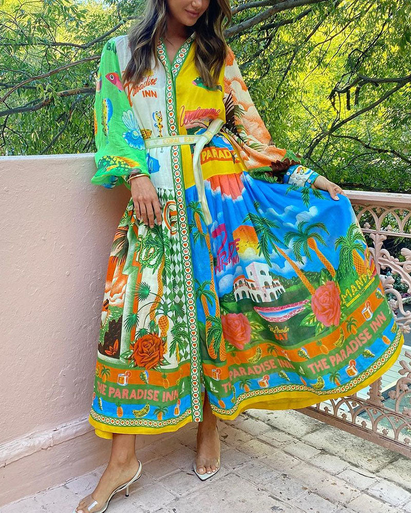 Allison - Sommerkleid mit langen Ärmeln und Urlaubsdruck