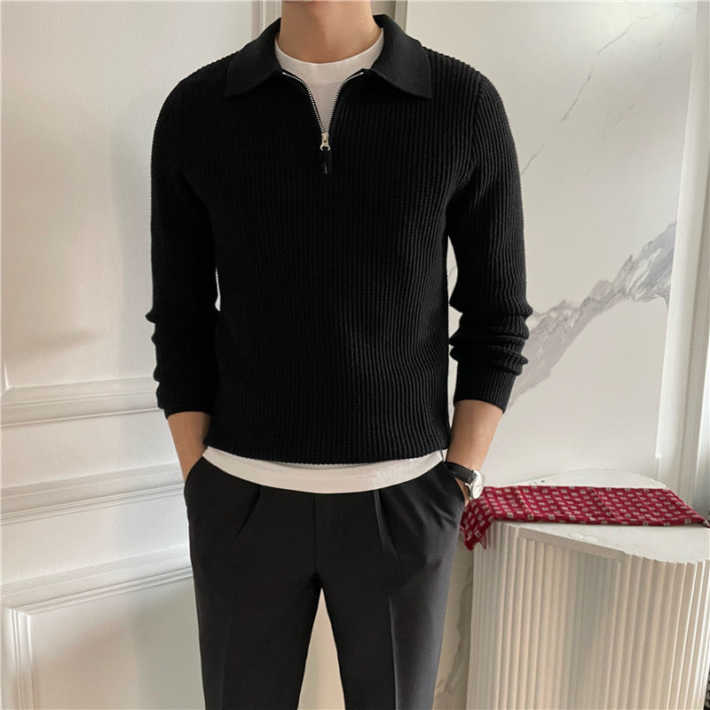 Herren Baumwollstrickpullover mit halbem Reißverschluss