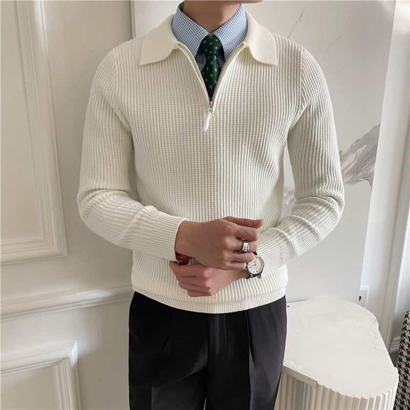 Herren Baumwollstrickpullover mit halbem Reißverschluss
