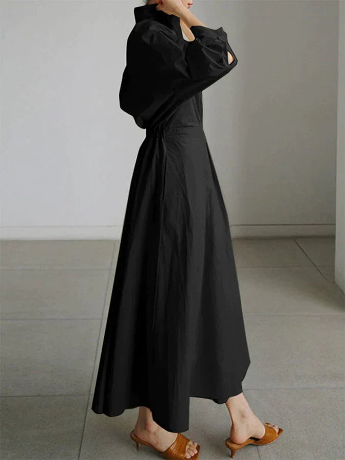 Agatha™ | Damen Maxi Kleid mit Retro Kragen und Elastischem Taillenzug