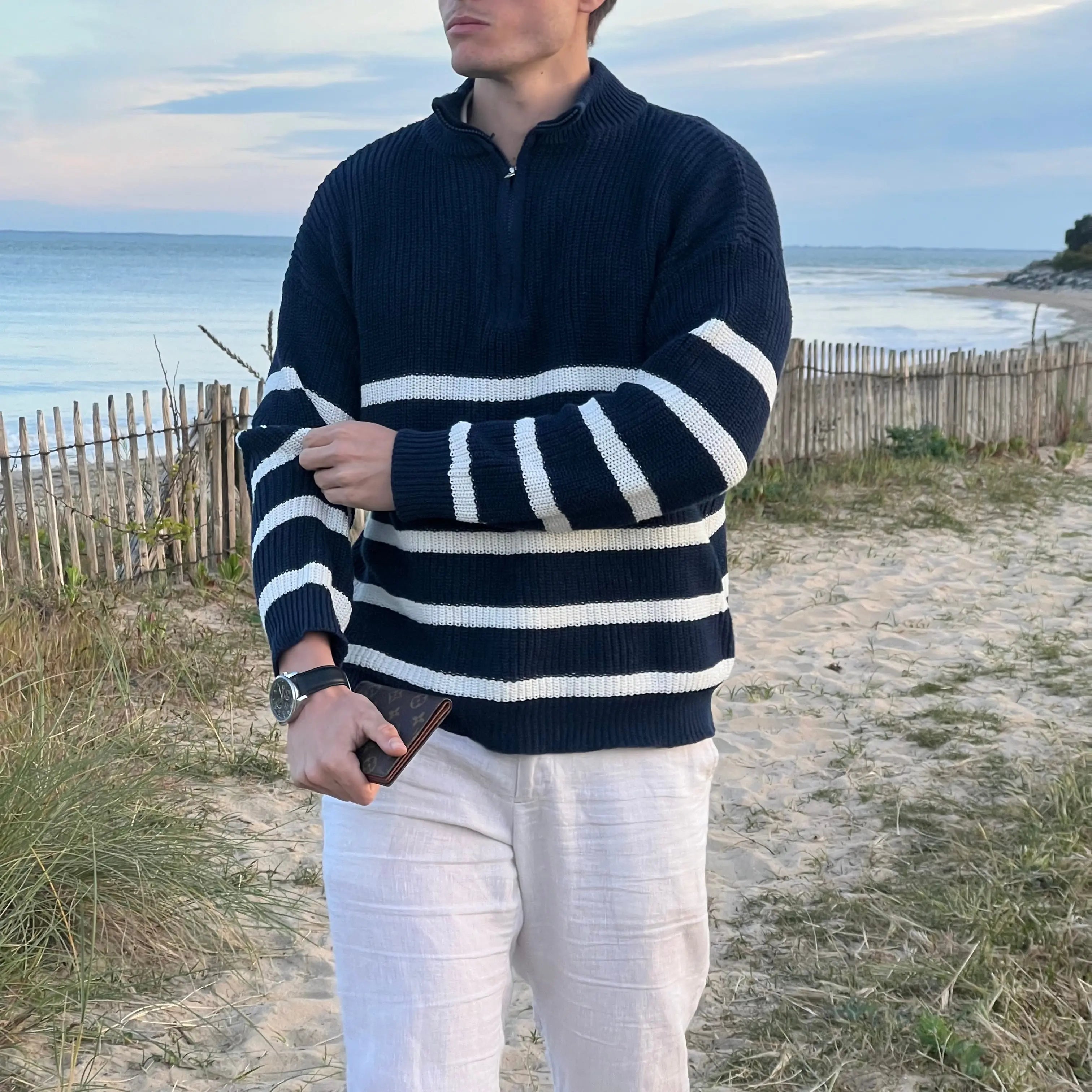 Streifen Halb-Zip Pullover für zeitlose Eleganz und Komfort