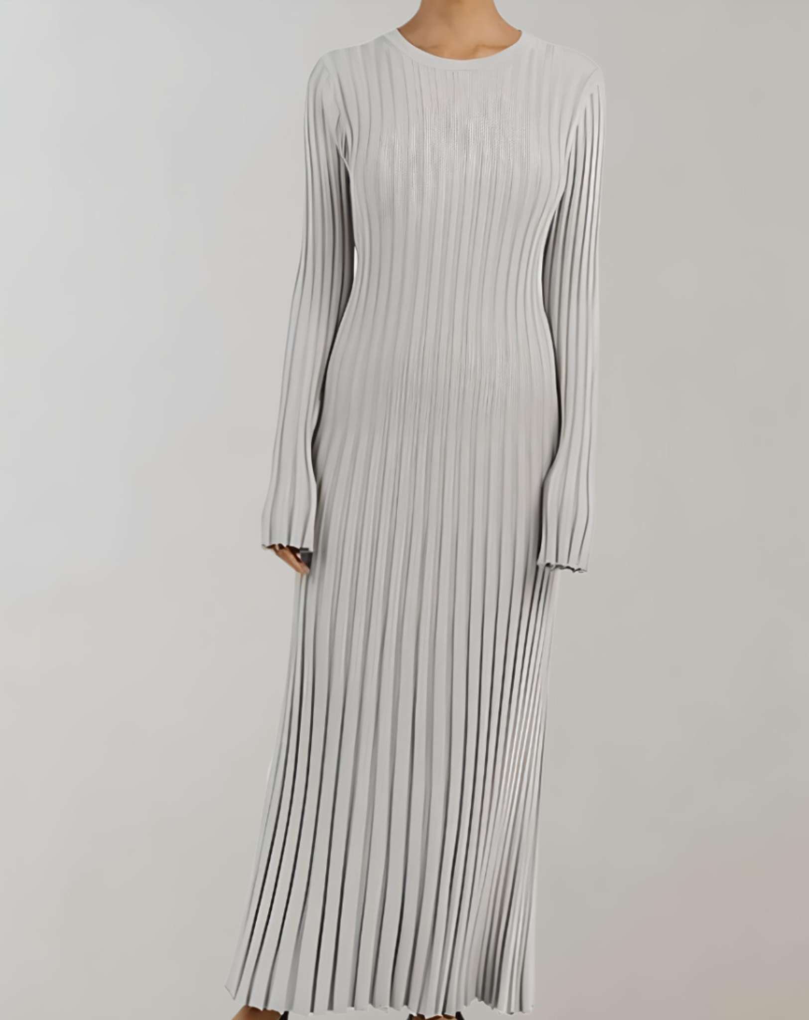 Adley -  Langes figurbetontes Kleid mit Rundhalsausschnitt und Rippstrick Kleid