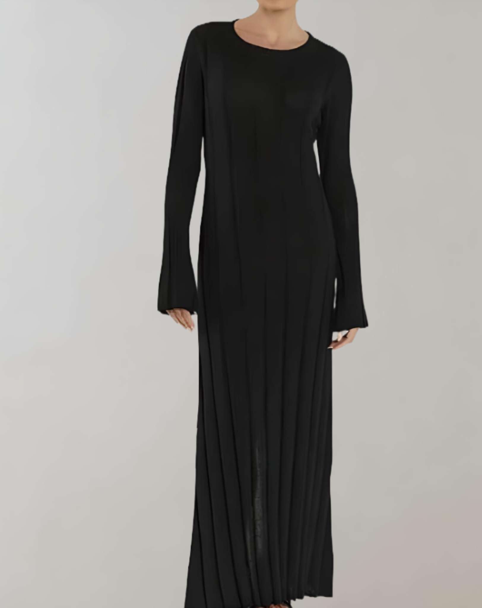 Adley -  Langes figurbetontes Kleid mit Rundhalsausschnitt und Rippstrick Kleid