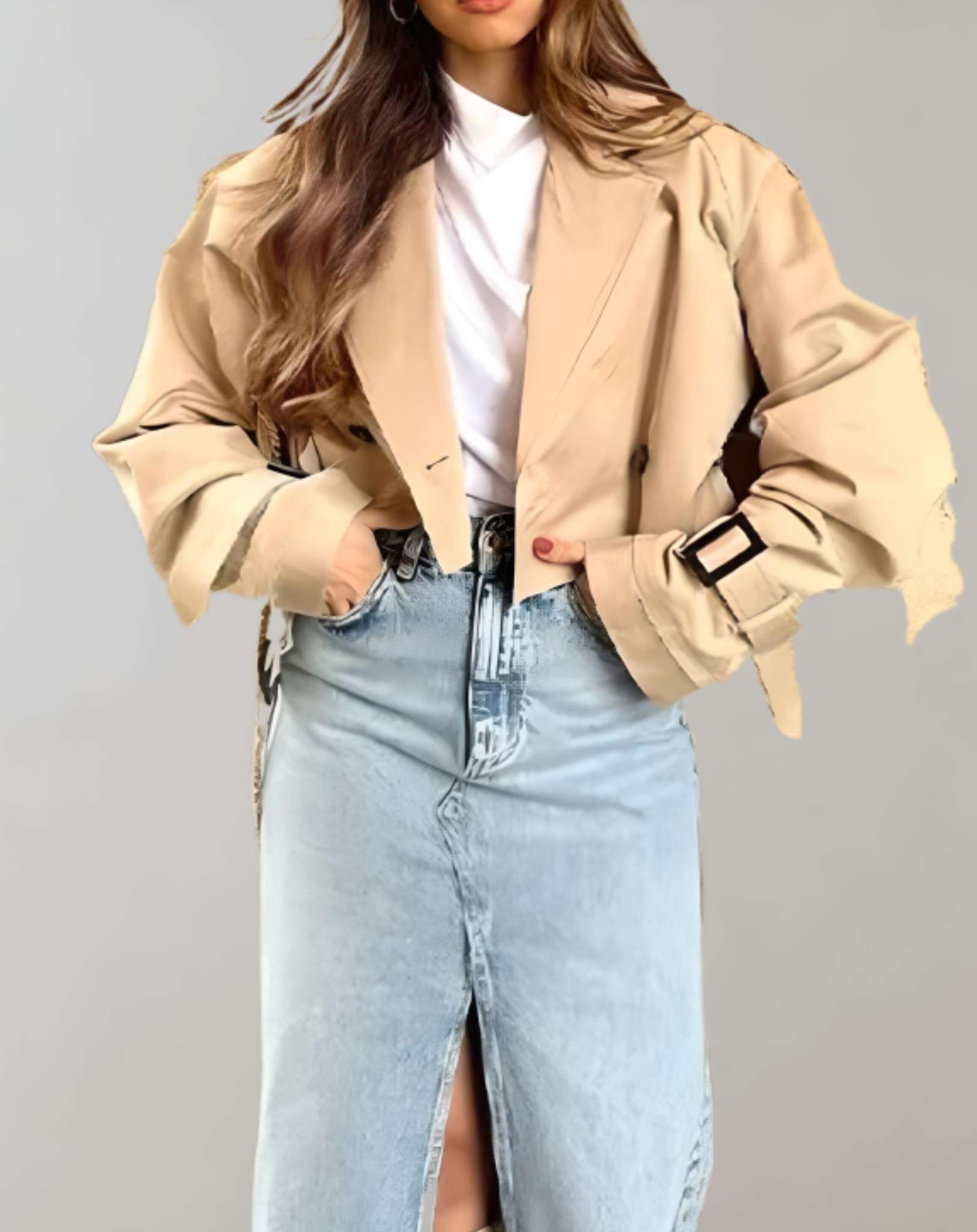 Aimee - Kurz geschnittene Jacke mit mehreren Gürteldesigns und großem Kragen Jacke