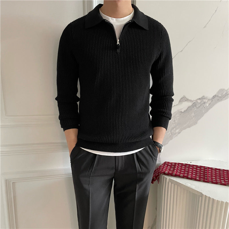 Herren Baumwollstrickpullover mit halbem Reißverschluss