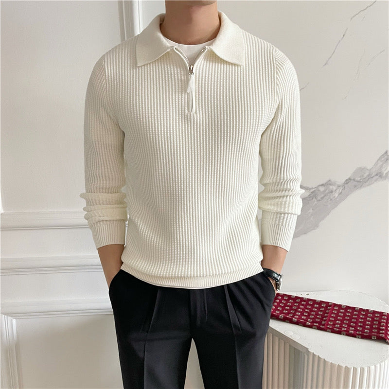 Herren Baumwollstrickpullover mit halbem Reißverschluss