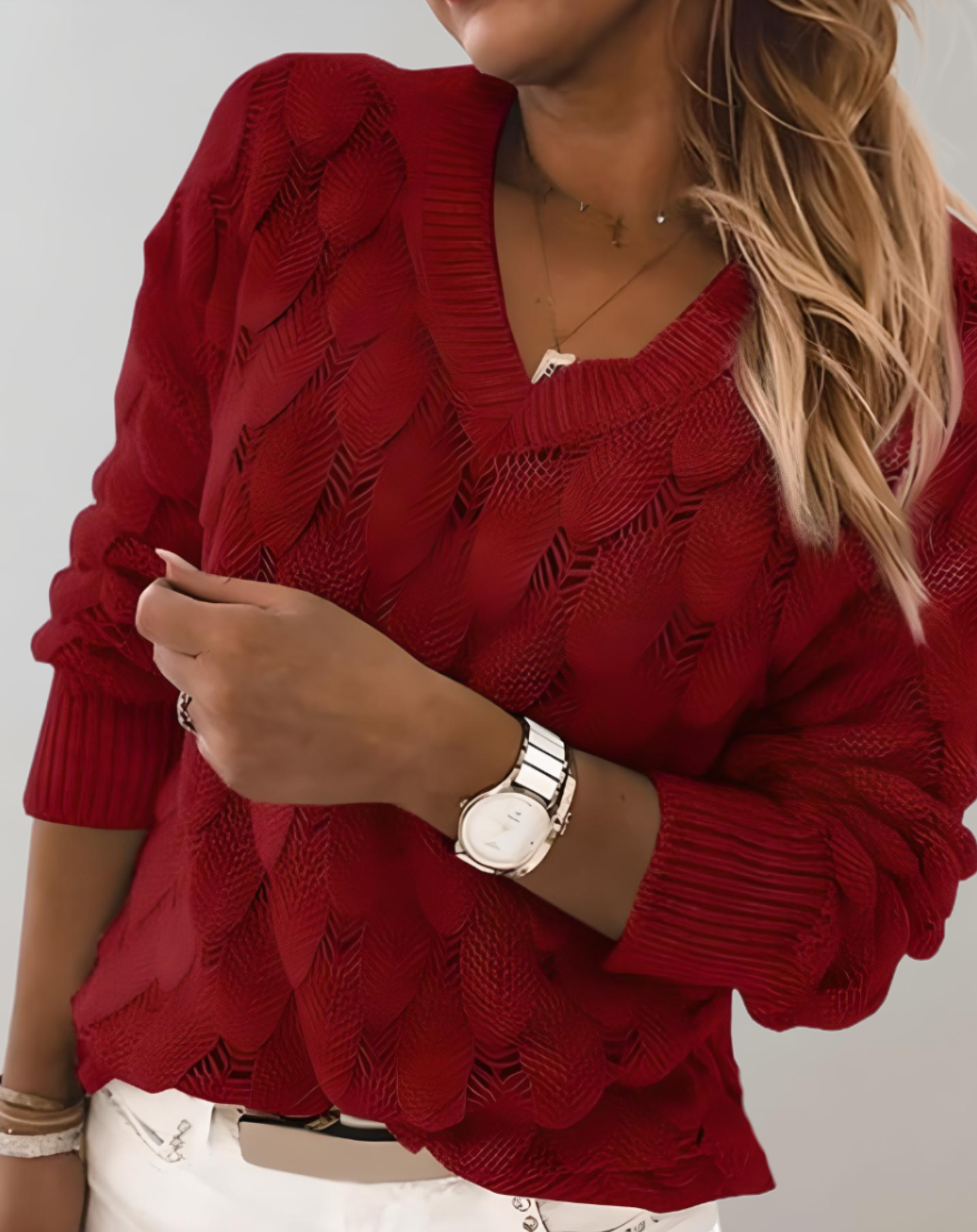 Moly - Gut sitzender Pullover mit tiefem V Ausschnitt und Musterdesign Pullover
