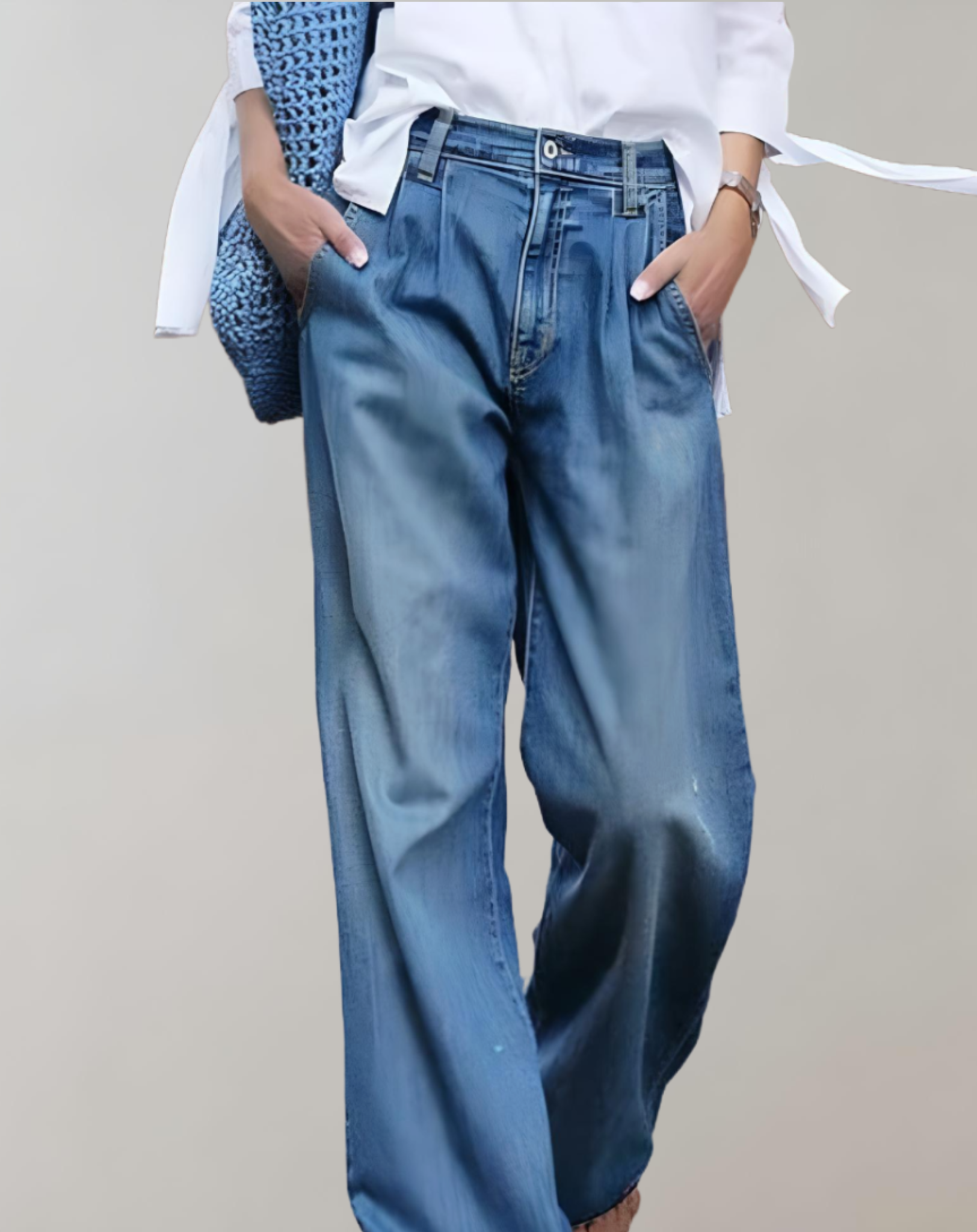 Jenny - Blaue verwaschene Jeans für Damen mit sehr weitem Beinschnitt Hose