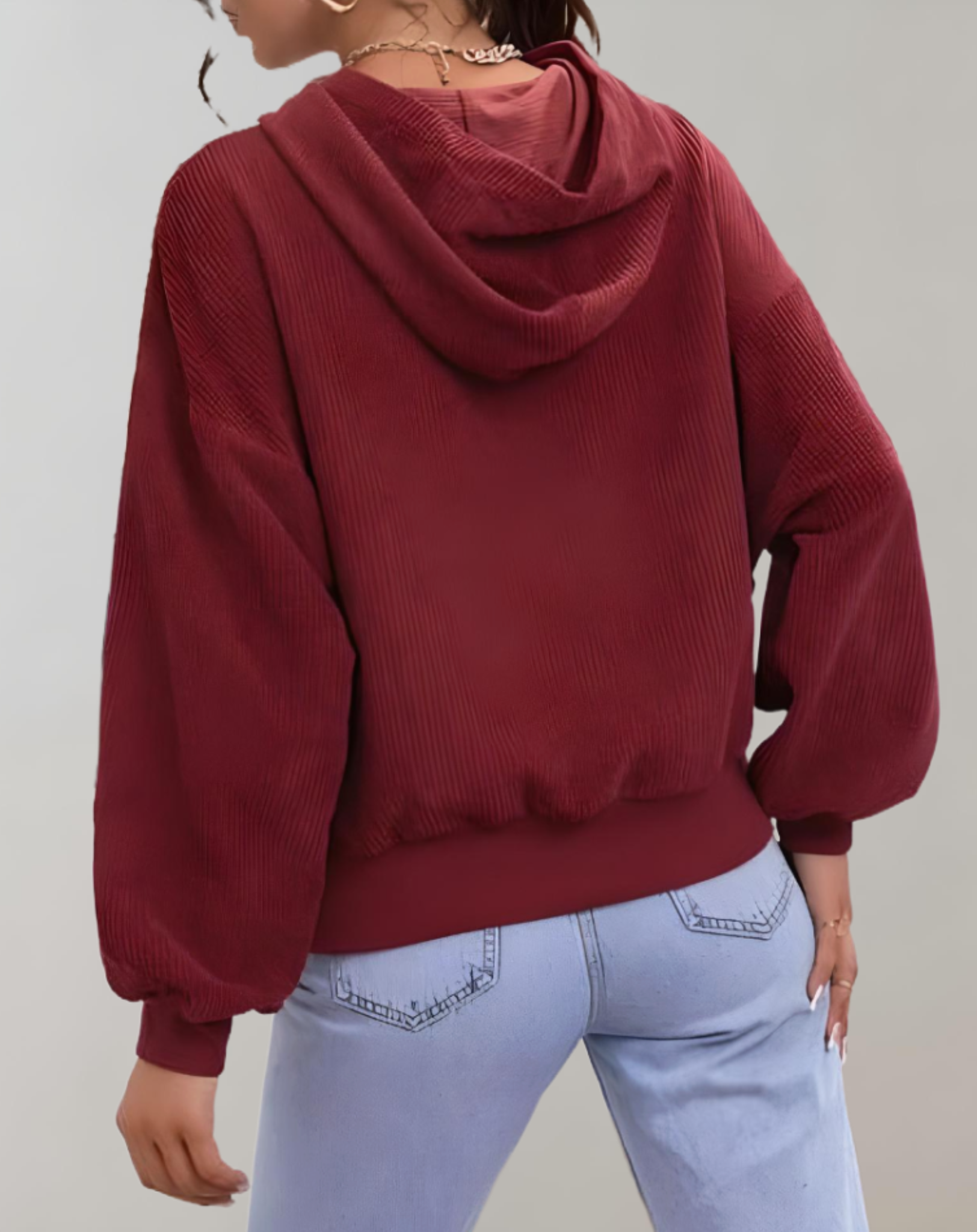 Jane - Roter übergroßer Kapuzenpullover für Damen mit Vordertasche Kapuzenpullover