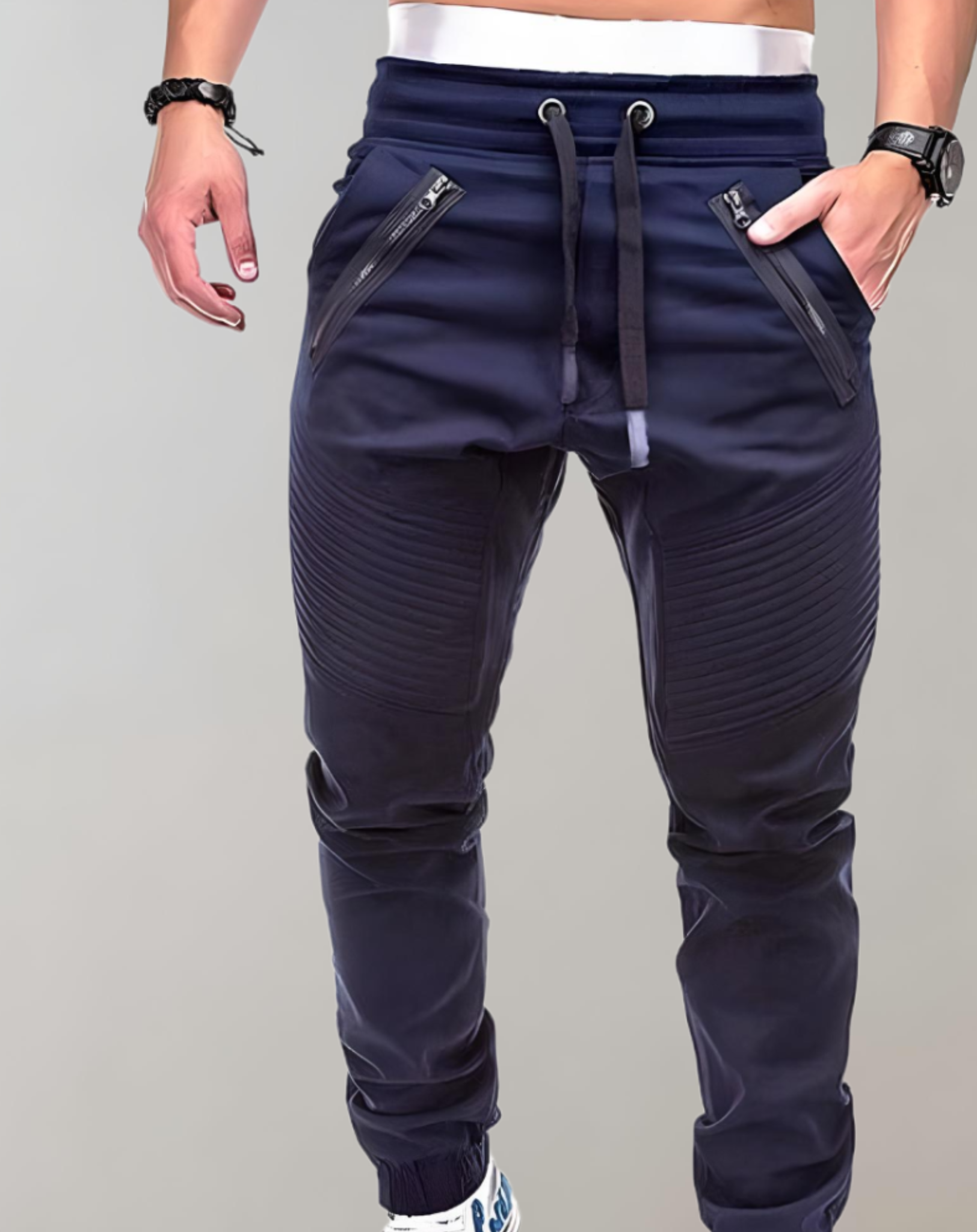 Leo - Taillierte Jogginghose mit hohem Bund für Herren und Reißverschlusstaschen Hose