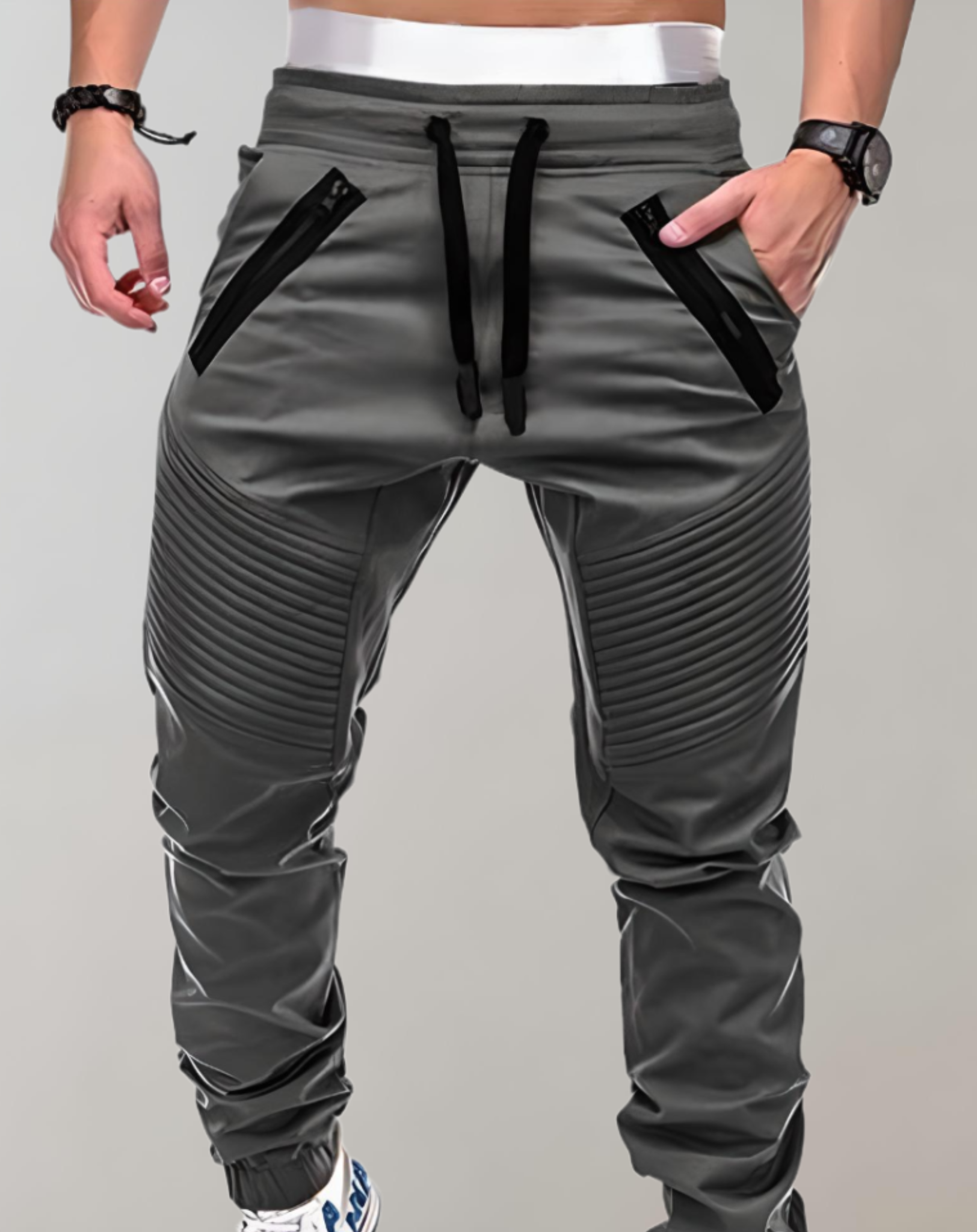Leo - Taillierte Jogginghose mit hohem Bund für Herren und Reißverschlusstaschen Hose