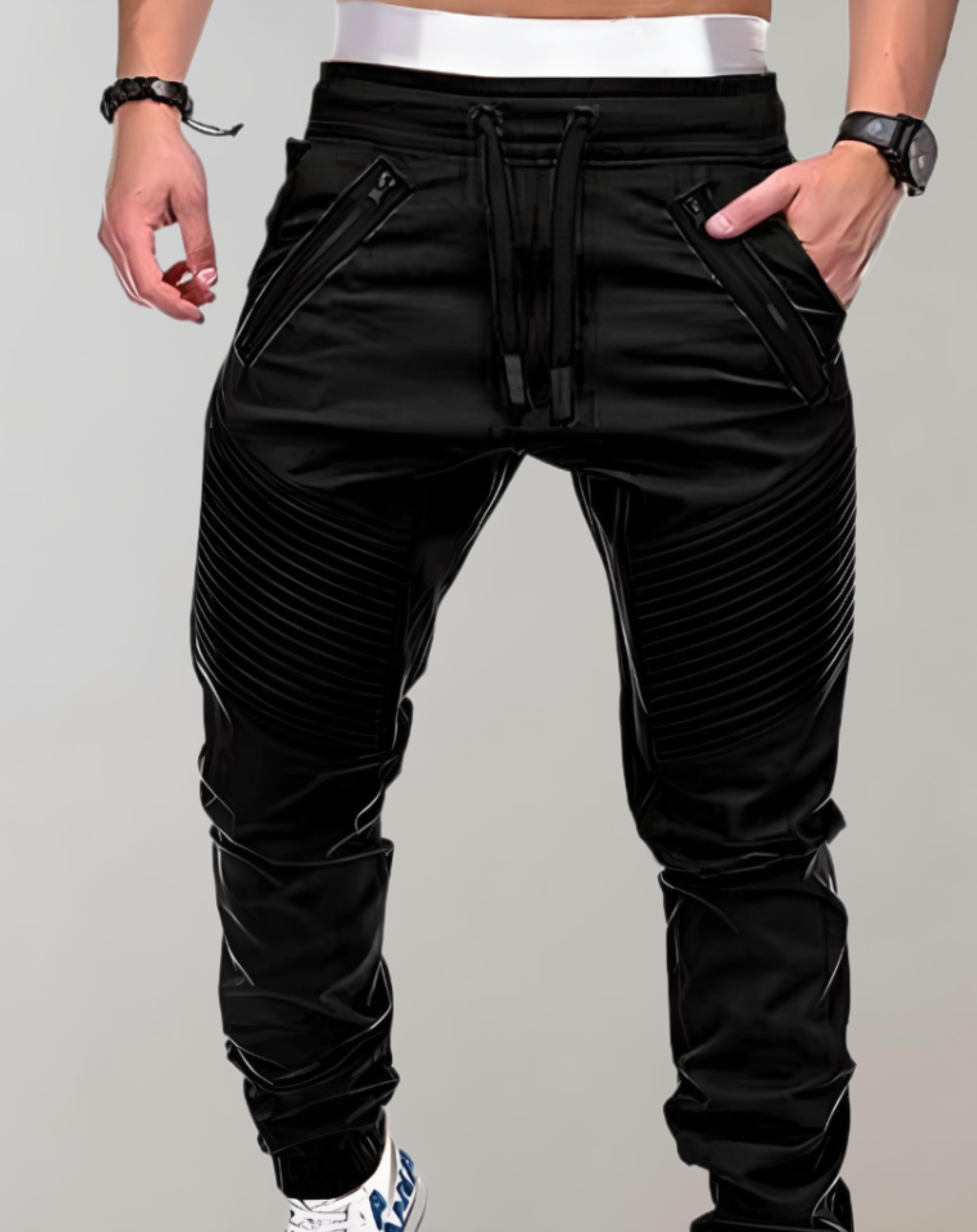 Leo - Taillierte Jogginghose mit hohem Bund für Herren und Reißverschlusstaschen Hose