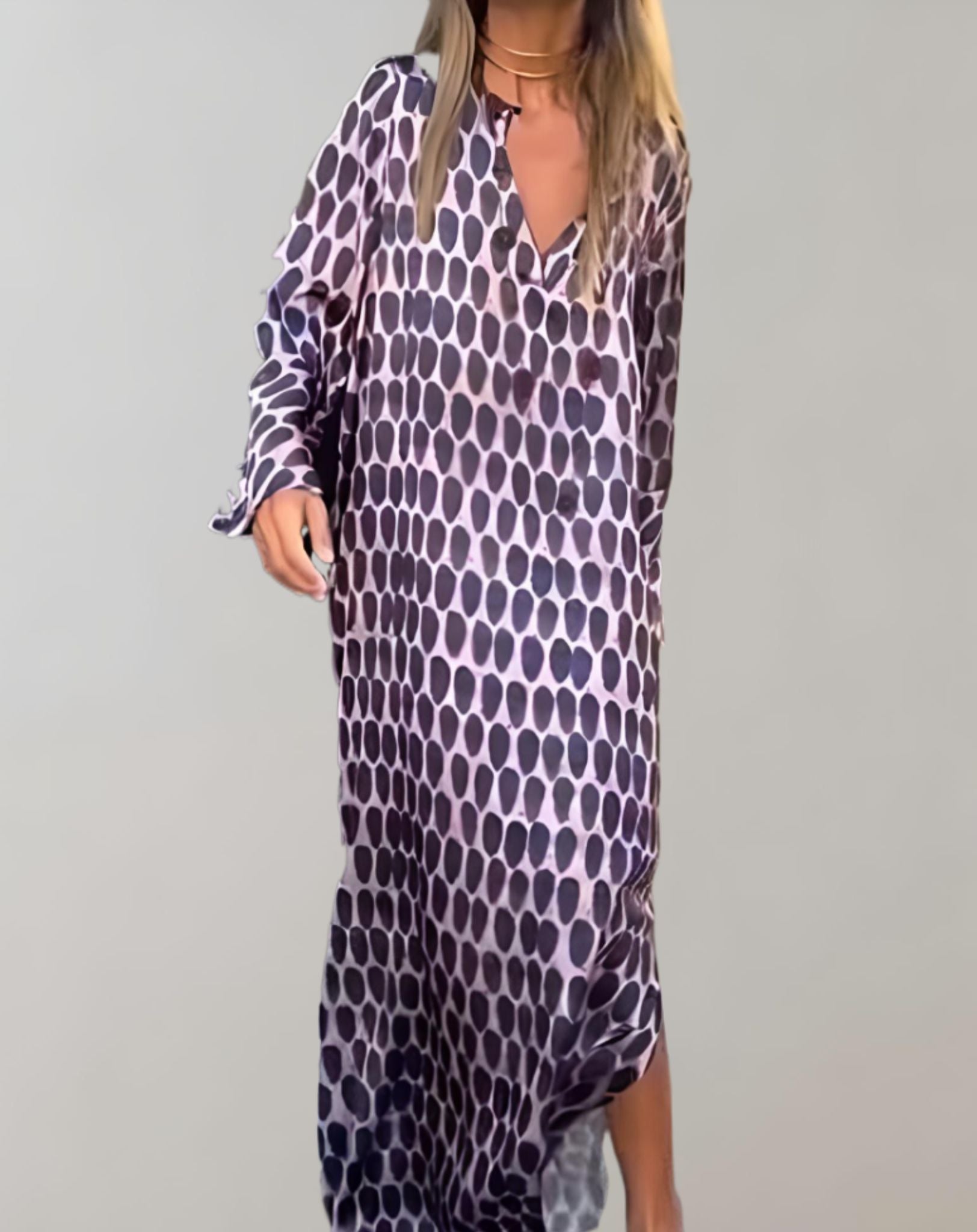 Maci -  Langes und lockeres Kleid mit langen Ärmeln und zufälligem Musterdesign Kleid