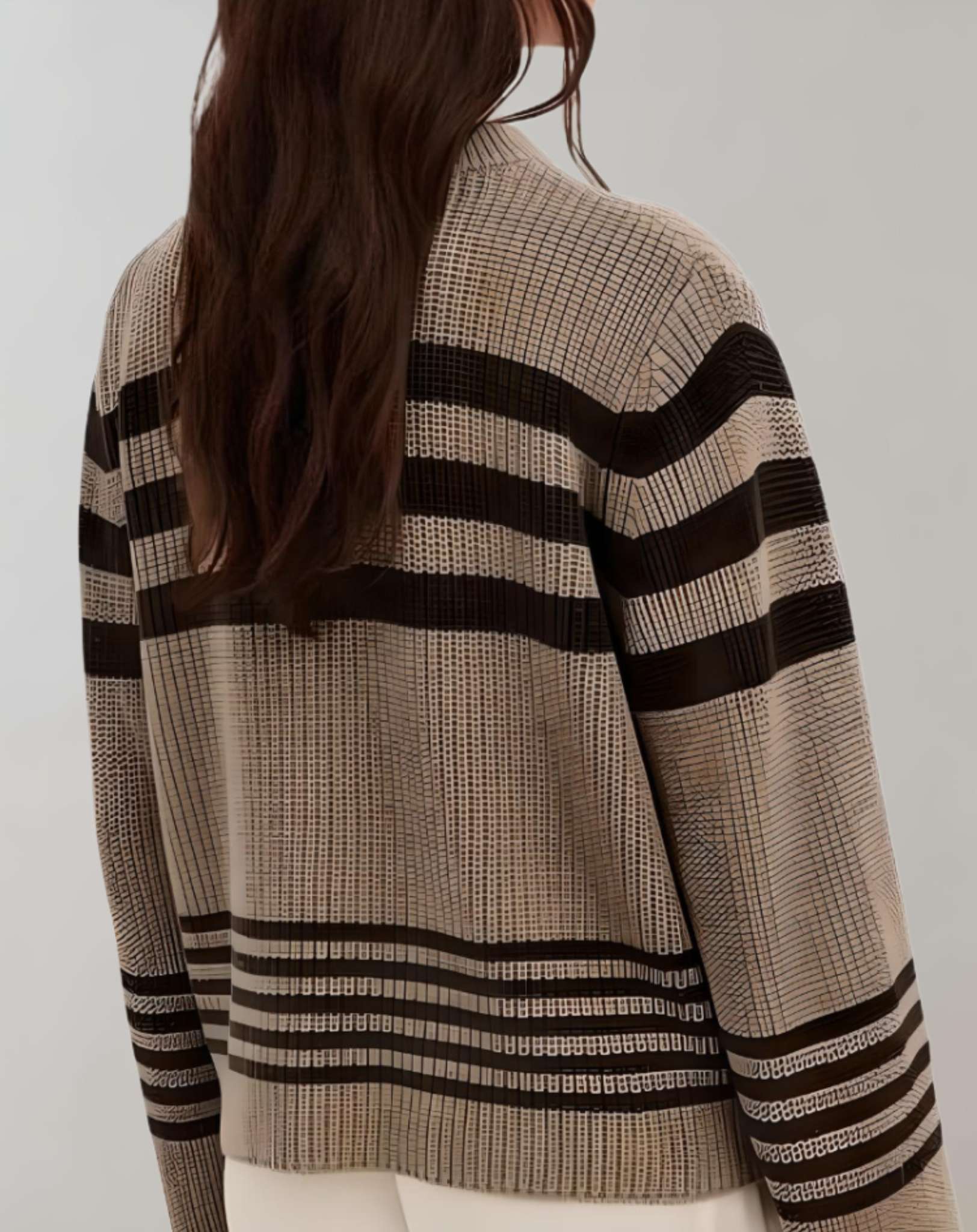 Calyn - Zweifarbiger übergroßer Strick und Streifenpullover mit Rundhalsausschnitt Sweater
