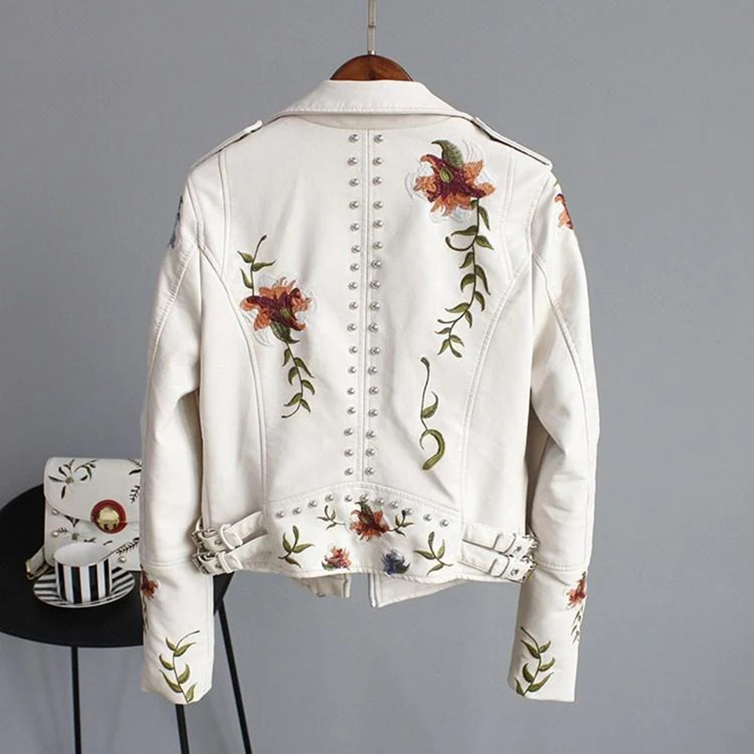 Alison - Damenlederjacke mit Blumenmuster