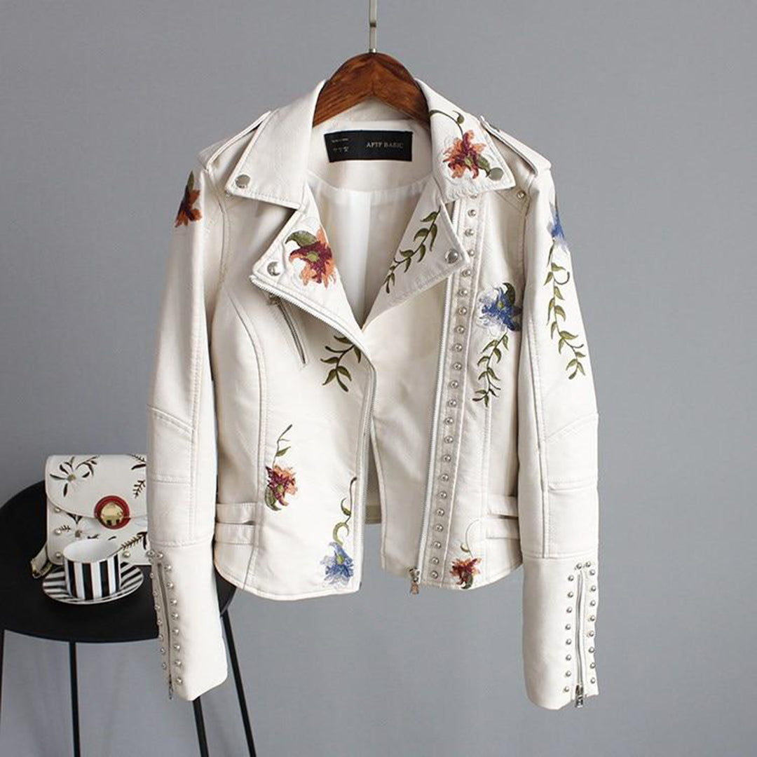 Alison - Damenlederjacke mit Blumenmuster
