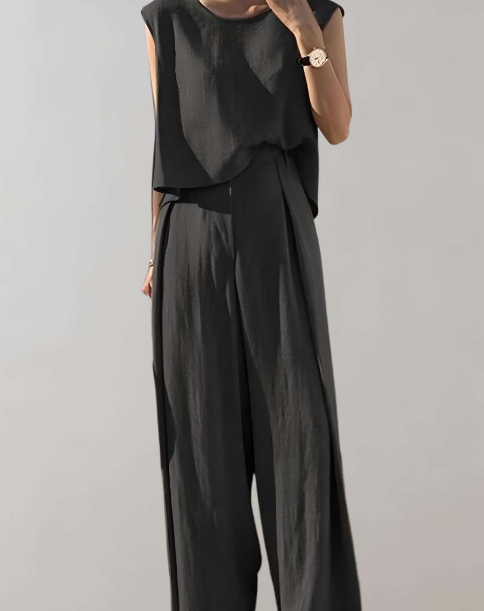 Belle -2-teiliges Set mit ärmellosem lockerem Oberteil und Hose mit hoher Taille Kleidung
