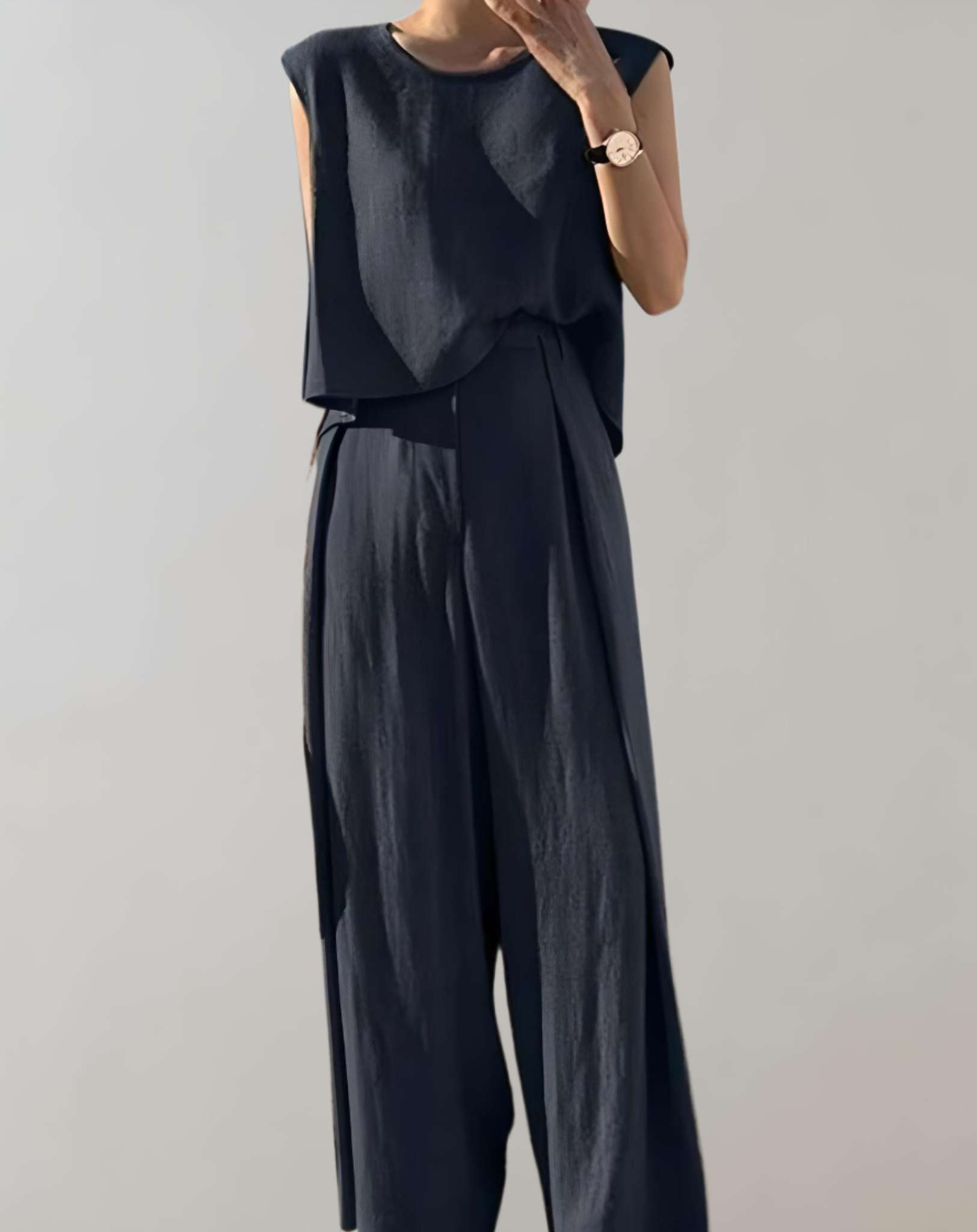 Belle -2-teiliges Set mit ärmellosem lockerem Oberteil und Hose mit hoher Taille Kleidung