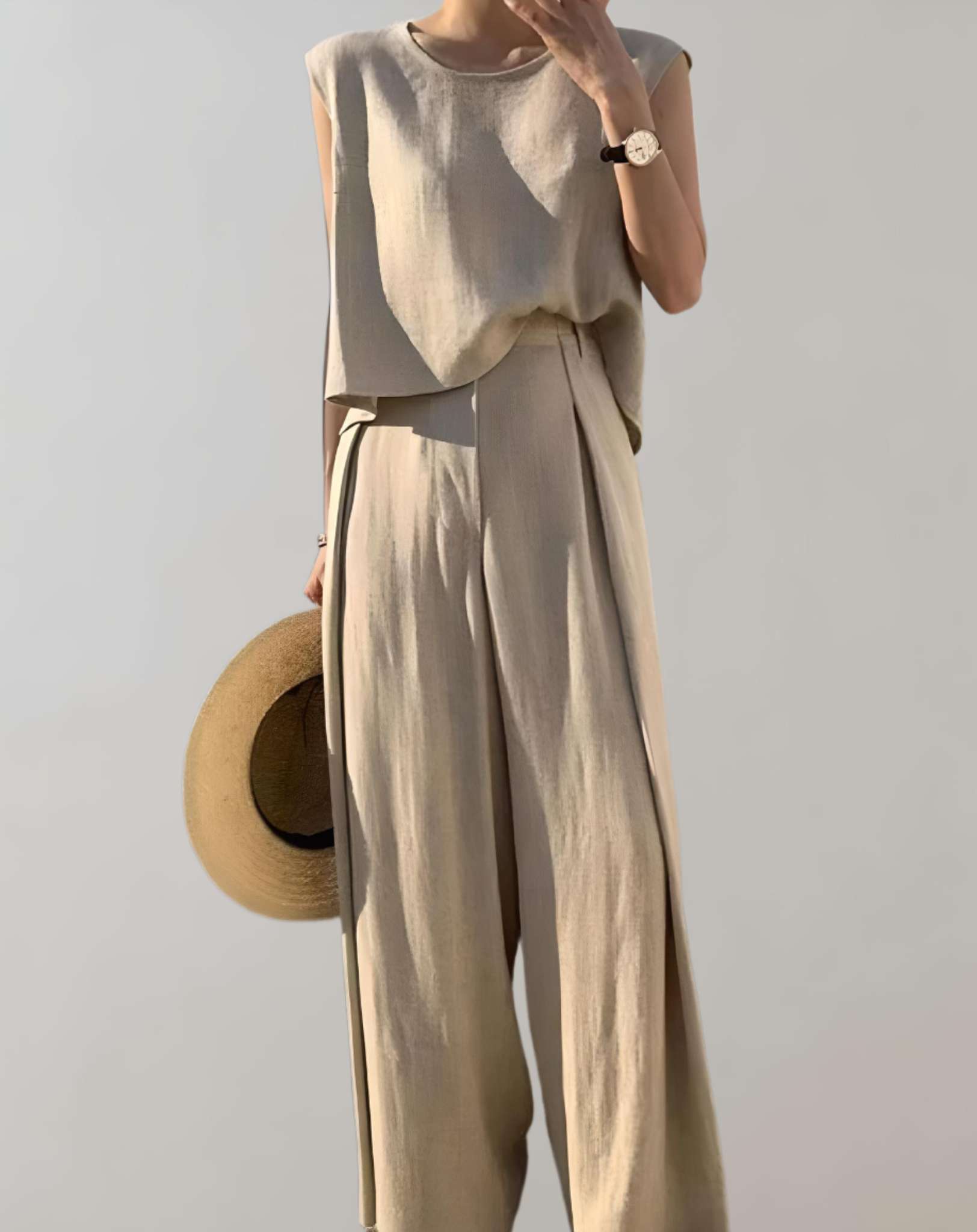 Belle -2-teiliges Set mit ärmellosem lockerem Oberteil und Hose mit hoher Taille Kleidung