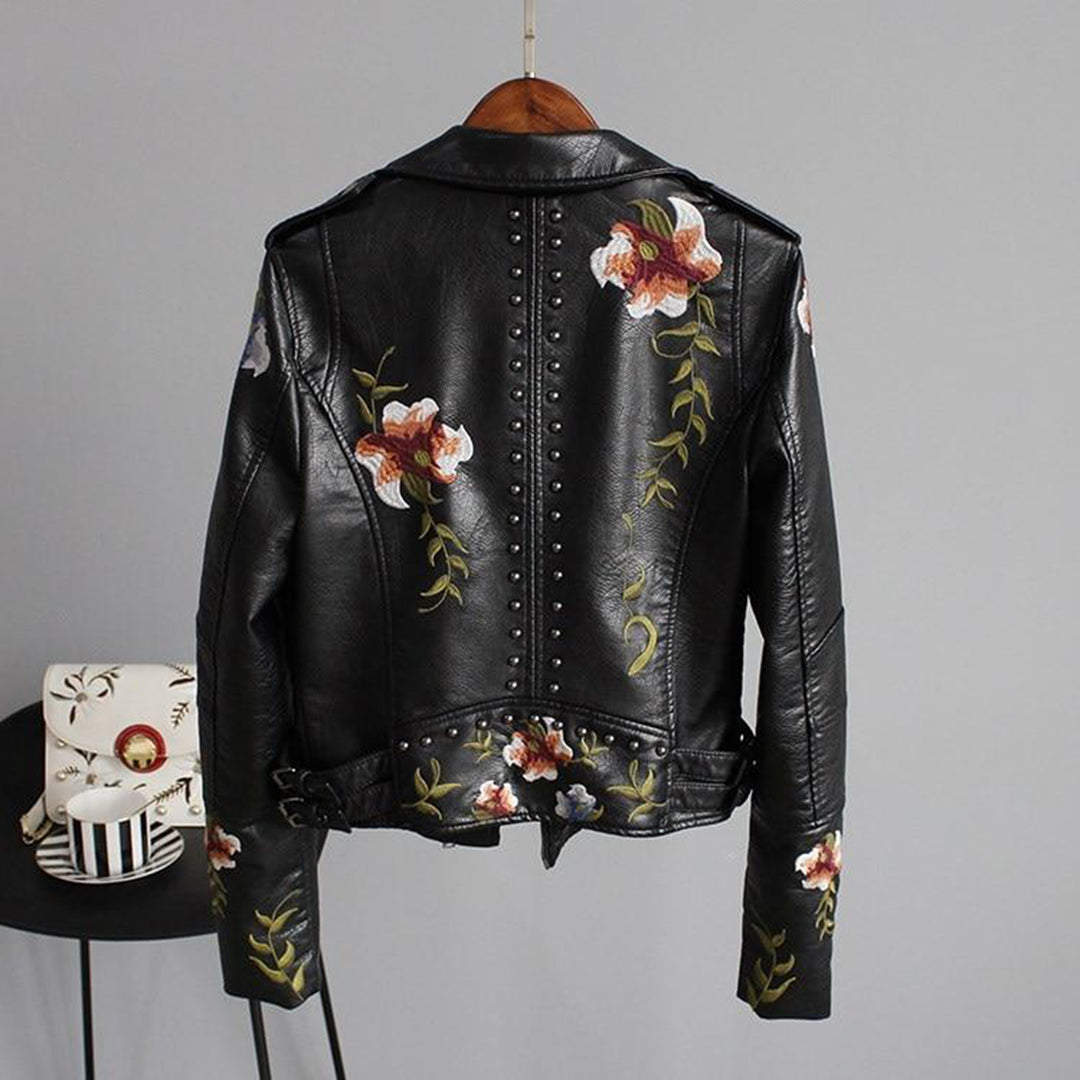 Alison - Damenlederjacke mit Blumenmuster