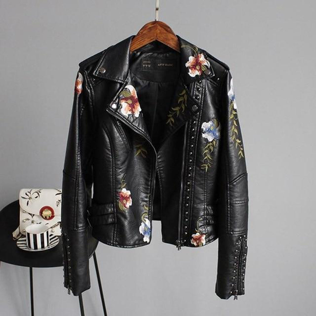 Alison - Damenlederjacke mit Blumenmuster