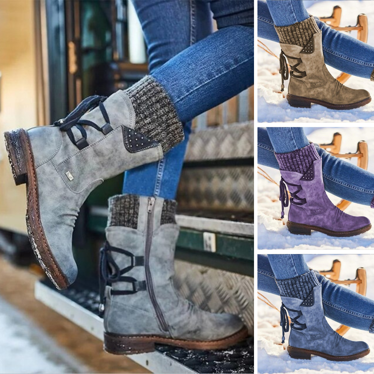 Damen Winterstiefel mit Schnürdetail – Bequeme, wasserdichte Stiefel für kalte Tage