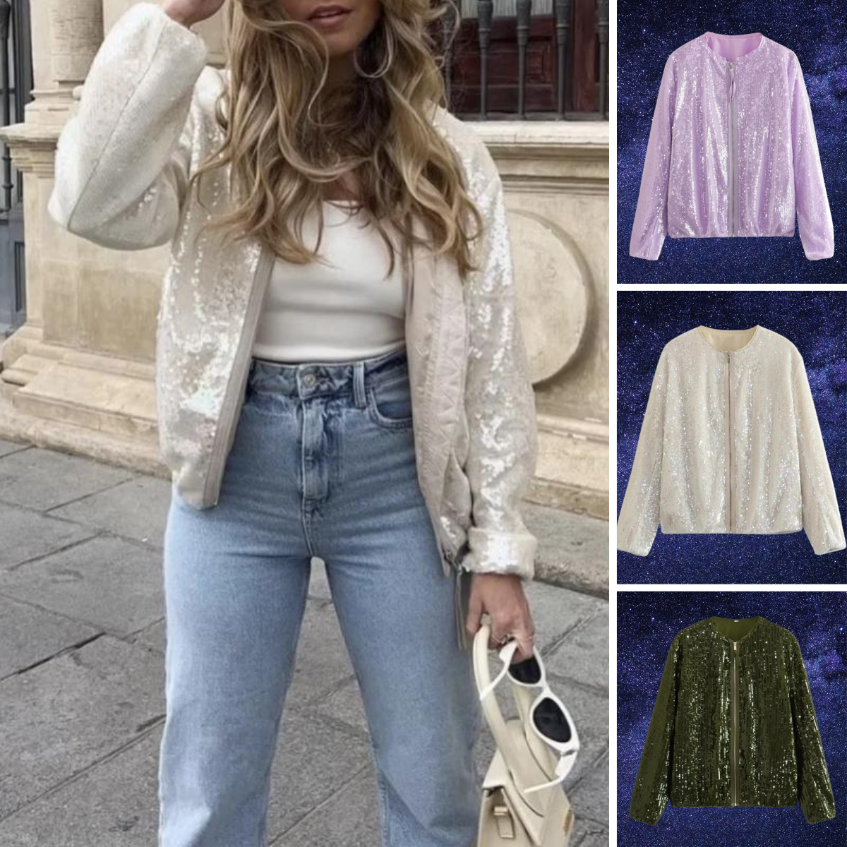 Modischer, glänzender Damen-Bombermantel für trendbewusste Looks