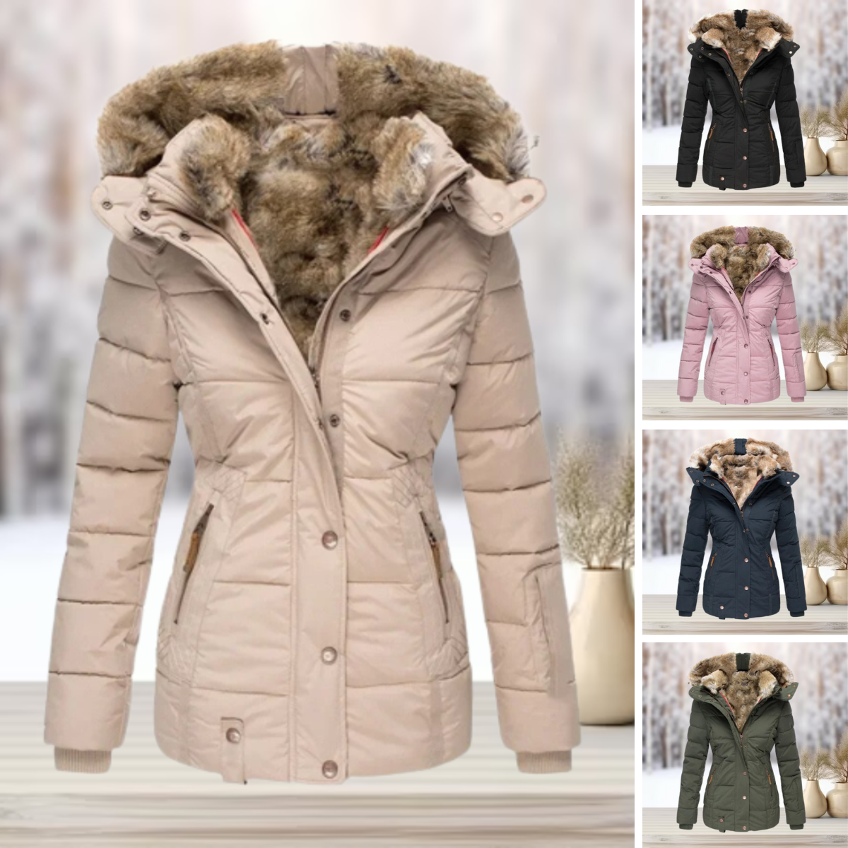 Damen Winterjacke mit Kapuze und abnehmbarem Kunstfellbesatz - Warm und stilvoll für kalte Tage