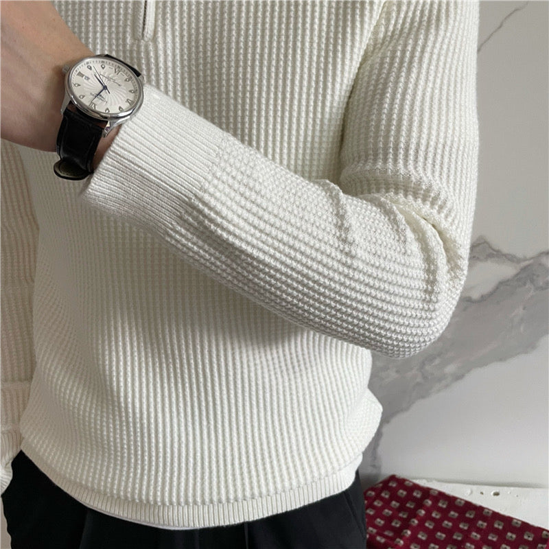 Herren Baumwollstrickpullover mit halbem Reißverschluss