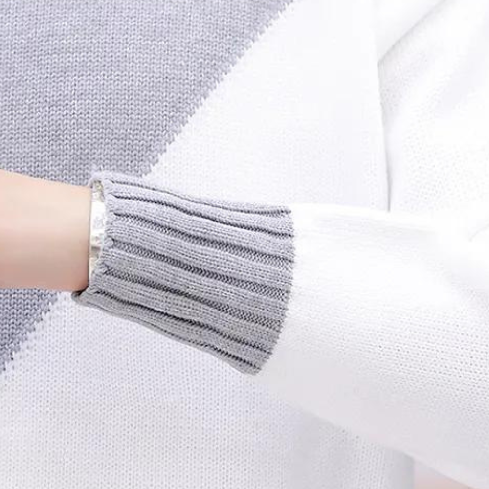 Theron | Trendige Strickjacke mit hohem Kragen und diagonalen Farbakzenten