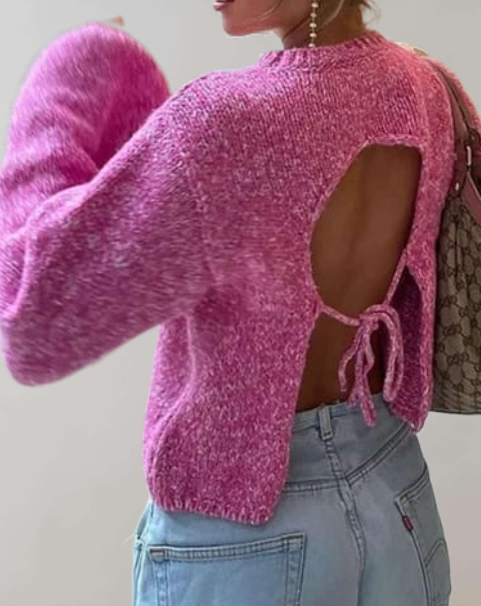 Candice - Lockerer rückenfreier Pullover mit Rundhalsausschnitt und weiten Ärmeln Sweater