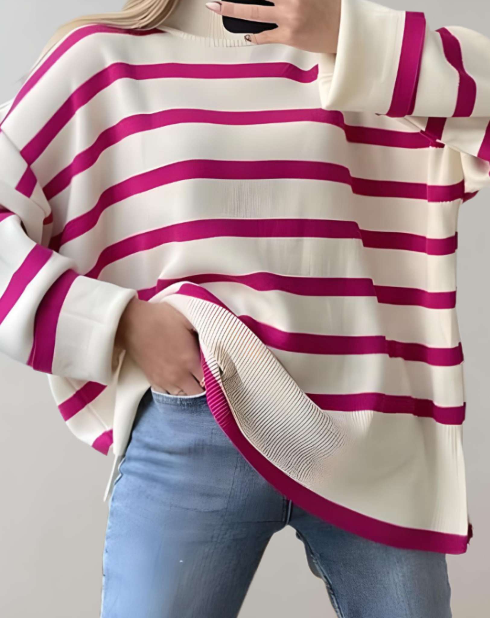 Chandria - Übergroßer bequemer Pullover mit Streifendesign und Rollkragen Sweater