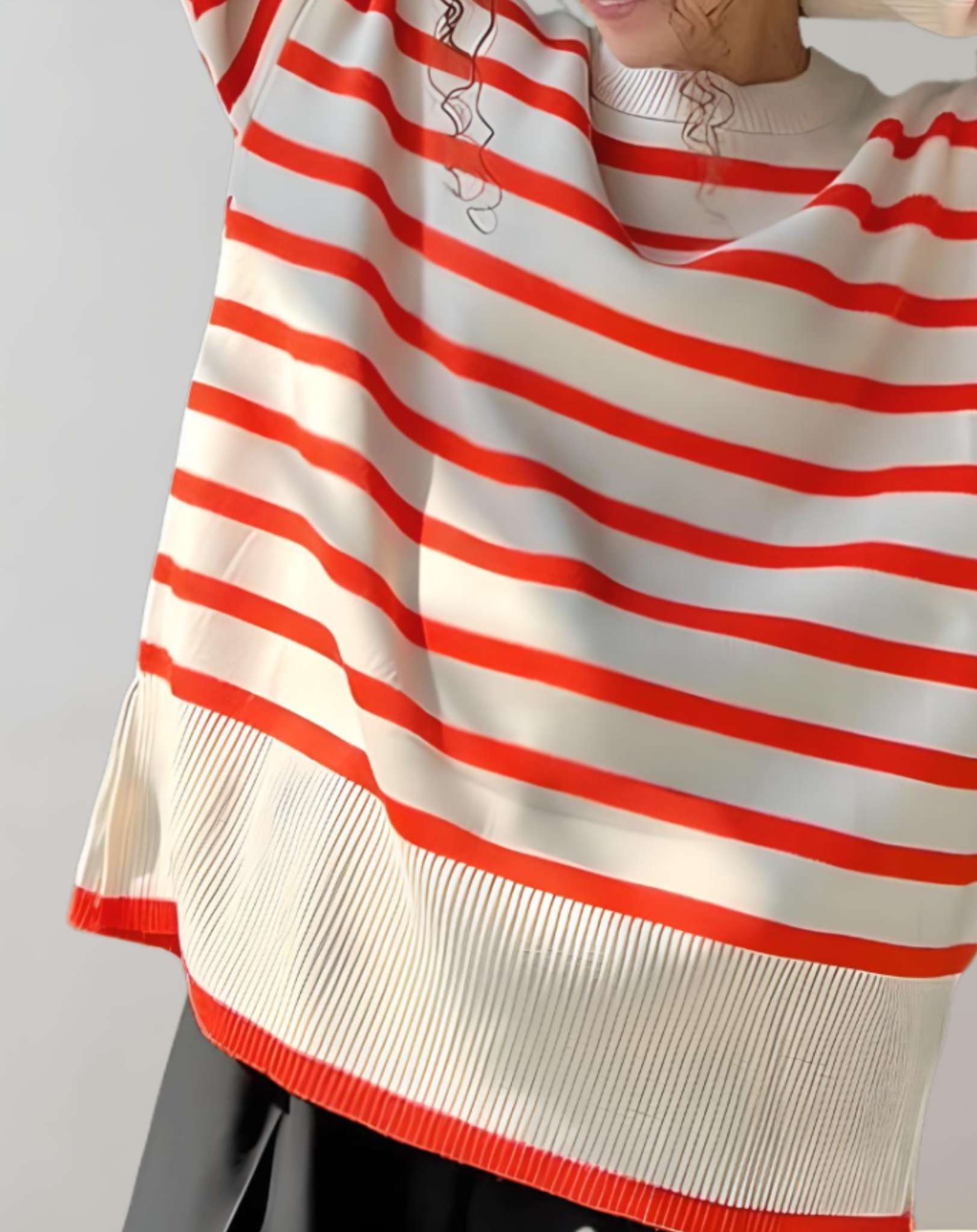 Chandria - Übergroßer bequemer Pullover mit Streifendesign und Rollkragen Sweater