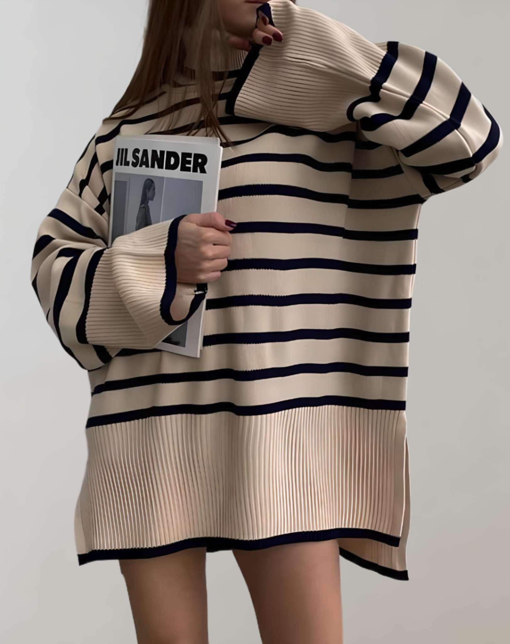 Chandria - Übergroßer bequemer Pullover mit Streifendesign und Rollkragen Sweater