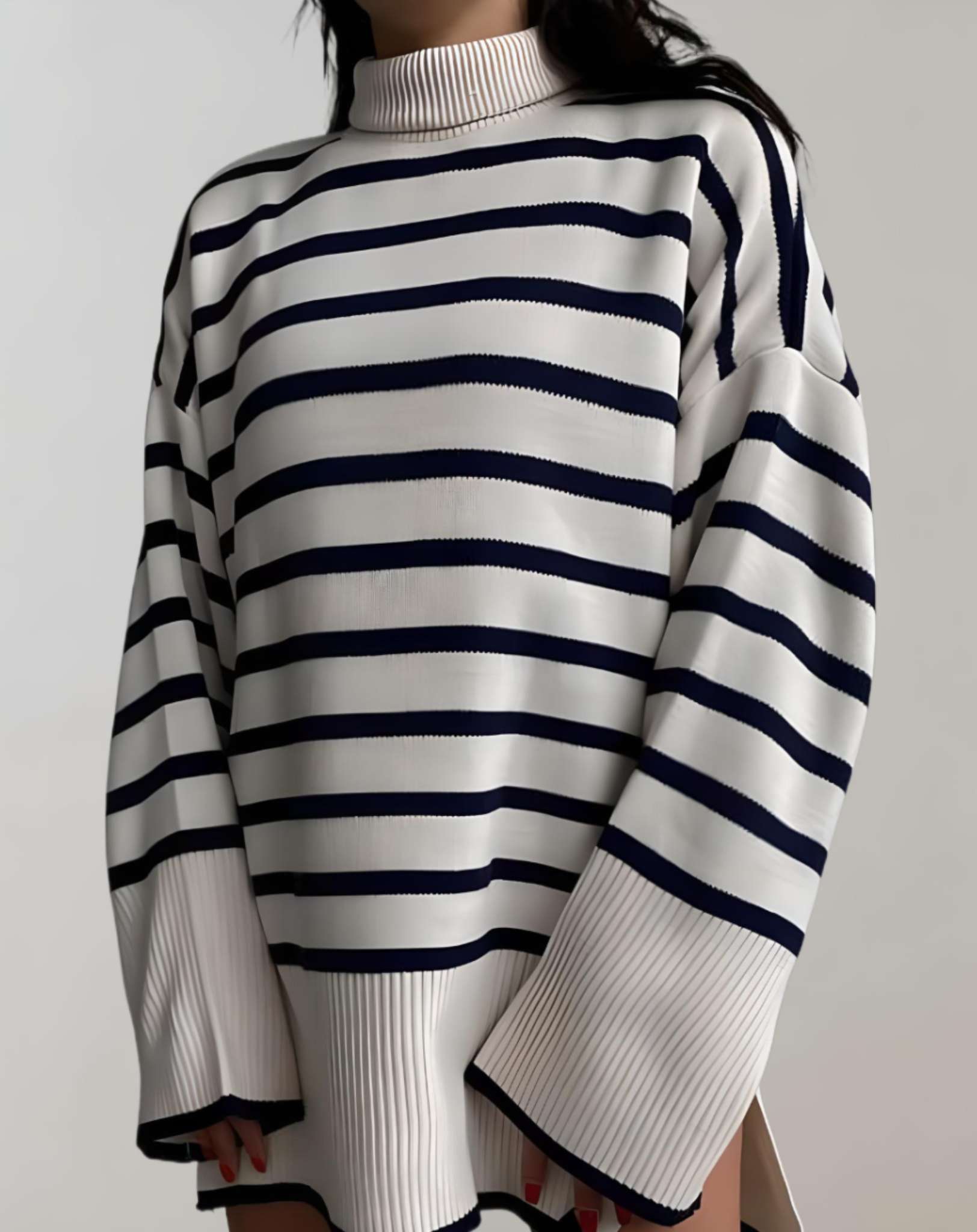 Chandria - Übergroßer bequemer Pullover mit Streifendesign und Rollkragen Sweater