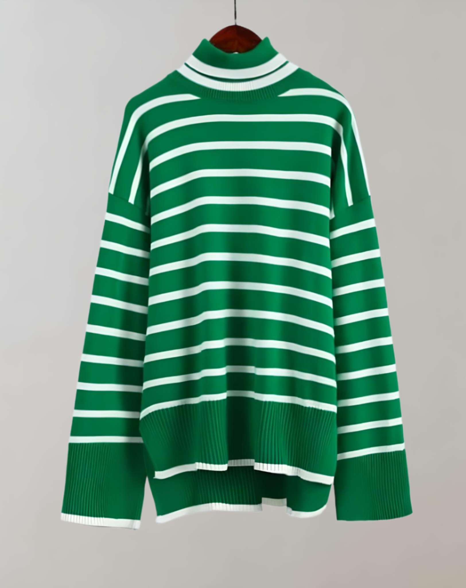 Chandria - Übergroßer bequemer Pullover mit Streifendesign und Rollkragen Sweater