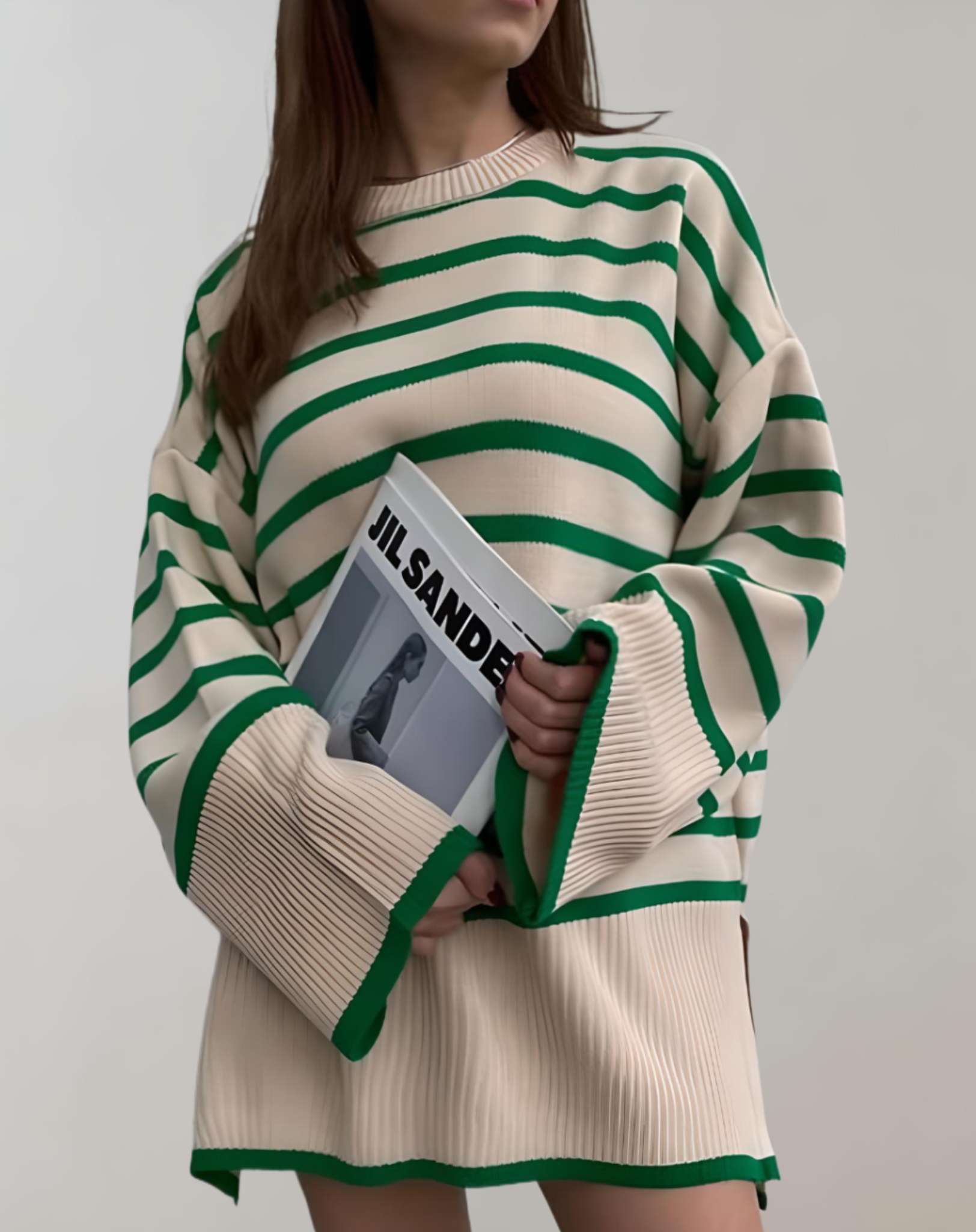 Chandria - Übergroßer bequemer Pullover mit Streifendesign und Rollkragen Sweater